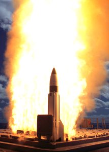 US Navy 050224-N-0000X-003 A Standard Missile-3 (SM-3) leaves the guided missile cruiser USS Lake Erie (CG 70) enroute to intercept a short-range ballistic missile target