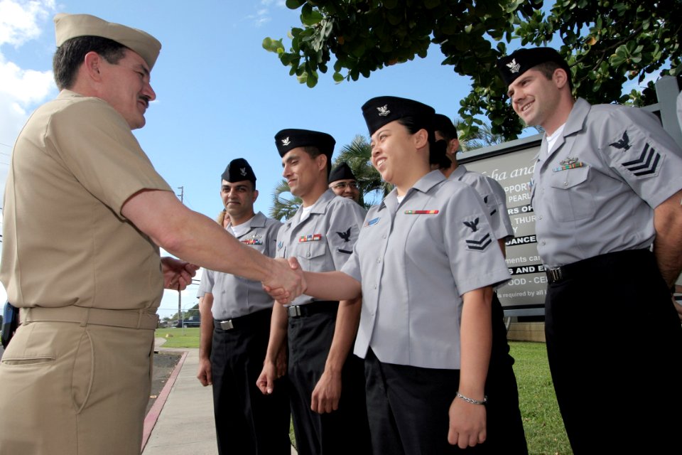 US Navy 050225-N-3228G-001 Master Chief Petty Officer of the Navy (MCPON) Terry Scott meets several Task Force Uniform volunteers