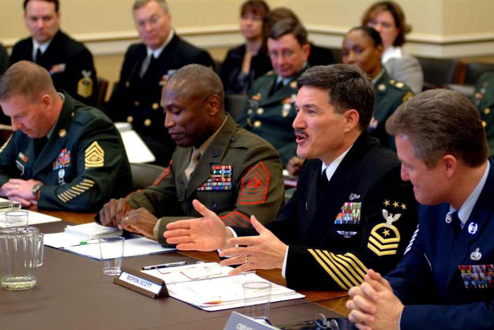 US Navy 050216-N-0962S-170 Master Chief Petty Officer of the Navy (MCPON) Terry Scott testifies before the House Appropriations Committee, subcommittee on Military Quality of Life and Veteran's Affairs