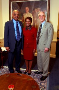 US Navy 050301-N-2568S-002 Secretary of the Navy (SECNAV) Gordon England poses for a photograph with the Honorable B.J. Penn and his wife, Loretta, after being sworn in as Assistant Secretary of the Navy (Installations and Envi