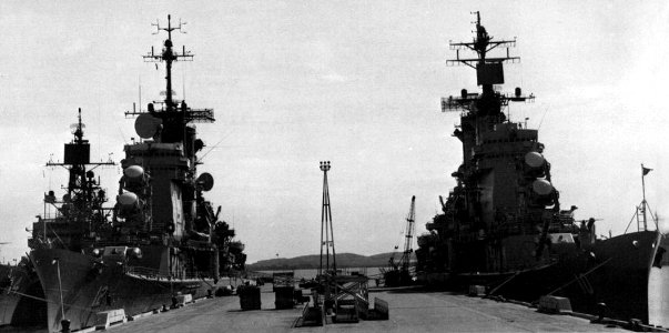 USS Albany (CG-10) and USS Columbus (CG-12) at Naval Station Roosevelt Roads, Puerto Rico, in 1972