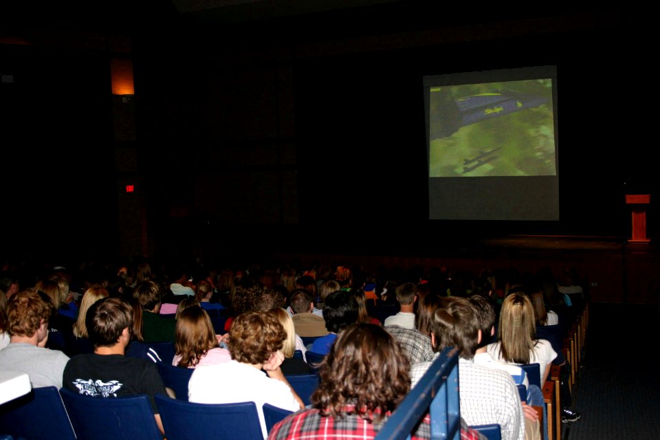 US Navy 050401-N-8110K-022 Keller High School students watch a video presentation on the U.S. Navy Flight Demonstration Team, the Blue Angels