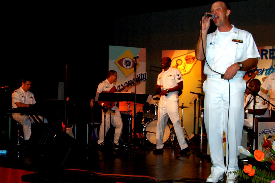 US Navy 050318-N-1194D-002 Senior Chief Musician James Malmgren of Spring Hill, Fla., sings during a concert by the U.S. Seventh Fleet Band at the Subic Bay Performing Arts Center in the Subic Bay Freeport Zone, Republic of the