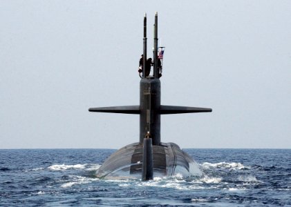 US Navy 050325-N-0780F-107 The Los Angeles-class fast attack submarine USS Albuquerque (SSN 706) departs Souda harbor after a brief port visit