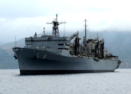 US Navy 050331-N-0780F-001 The Military Sealift Command (MSC) fast combat support ship USNS Arctic (T-AOE 8) executes a berth shift during a brief port visit to Souda Bay, Crete, Greece