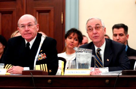US Navy 050310-N-2568S-003 Chief of Naval Operations Adm. Vern Clark and Secretary of the Navy Gordon England testify to members of the House Appropriations Committee