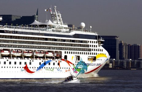 US Navy 050418-G-3948H-001 he Norwegian Dawn cruise ship pulls into the New York Harbor photo