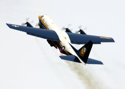 US Navy 050416-N-0295M-133 A U.S. Marine Corps C-130 Hercules Fat Albert, assigned to the U.S. Navy Blue Angels flight demonstration team, uses Jet Assisted Take Off (JATO) bottles during takeoff