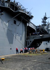 US Navy 050517-N-2385R-012 The amphibious assault ship USS Boxer (LHD 4) arrives at Sasebo, Japan for a routine port visit