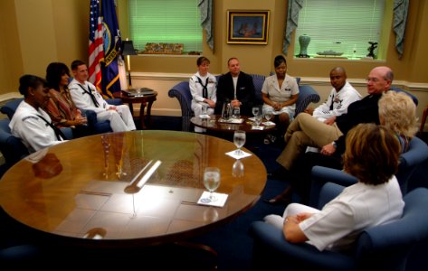 US Navy 050524-N-0962S-189 Chief of Naval Operations Adm. Vern Clark speaks to the four candidates competing for 2005 Shore Sailor of the Year