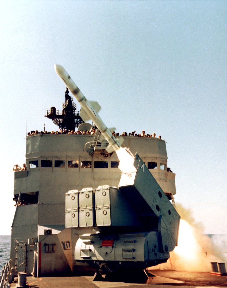 USS Badger (FF-1071) Launching Harpoon
