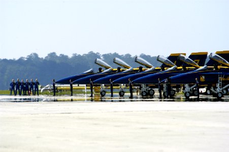 US Navy 050507-N-0295M-052 The pilots assigned to the U.S. Navy Blue Angels flight demonstration team, line up at parade rest prior to the start of their demonstration