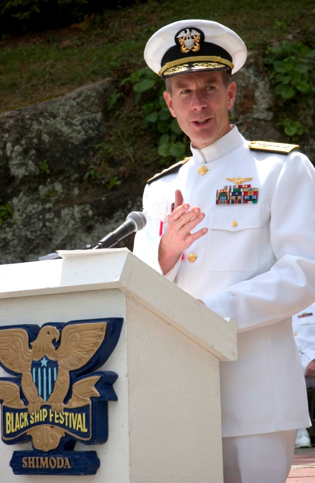 US Navy 050521-N-9851B-012 Commander Naval Forces Japan, Rear Adm. Frederic Ruehe, comments on the significance of Commodore Matthew Perry's journey to Japan