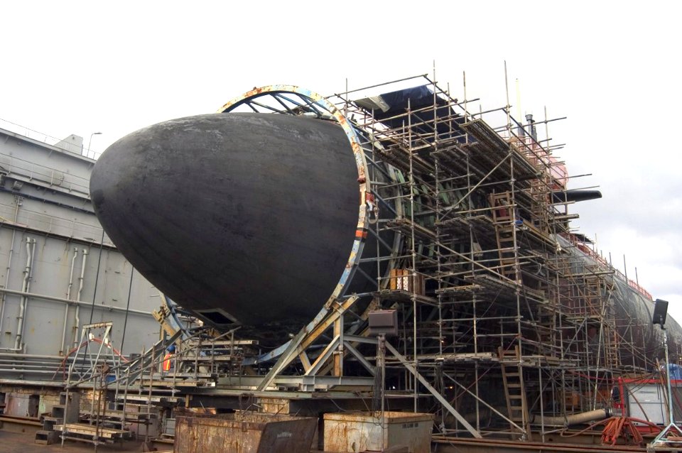 US Navy 050508-N-0000X-001 The Los Angeles class submarine USS San Francisco (SSN 711) shown in dry dock is having repairs made on its damaged bow