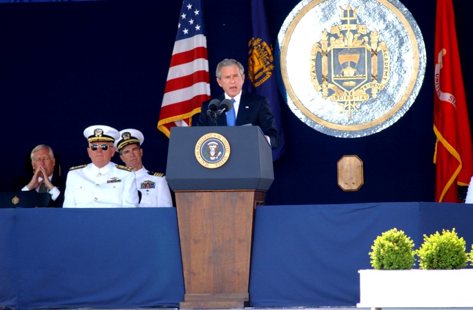 US Navy 050527-F-7379W-192 President George W. Bush delivers his remarks as part of the U.S. Naval Academy class of 2005 Graduation and Commissioning Ceremony