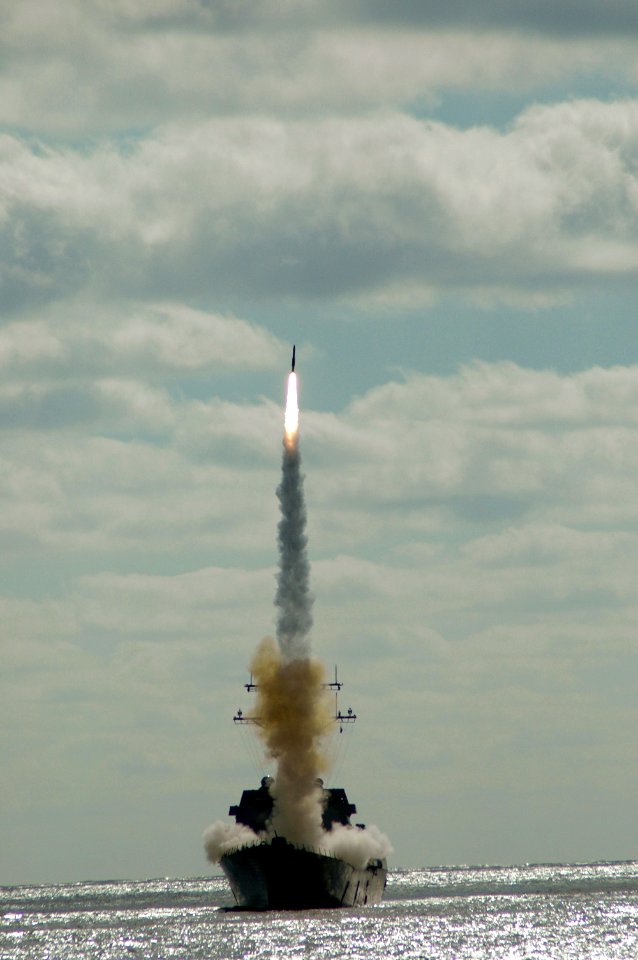 US Navy 050614-N-0000X-002 The Arleigh Burke Flight IIA-class guided missile destroyer USS Bainbridge (DDG 96) is shown conducting a missile exercise (MISSILEX)