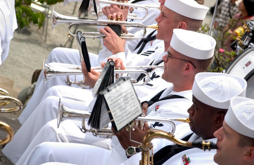 US Navy 050521-N-9851B-001 The Seventh Fleet Band performs before a wreath laying ceremony commemorating the arrival of Commodore Matthew Perry in Japan, at Shimoda Park in Shimoda, Japan