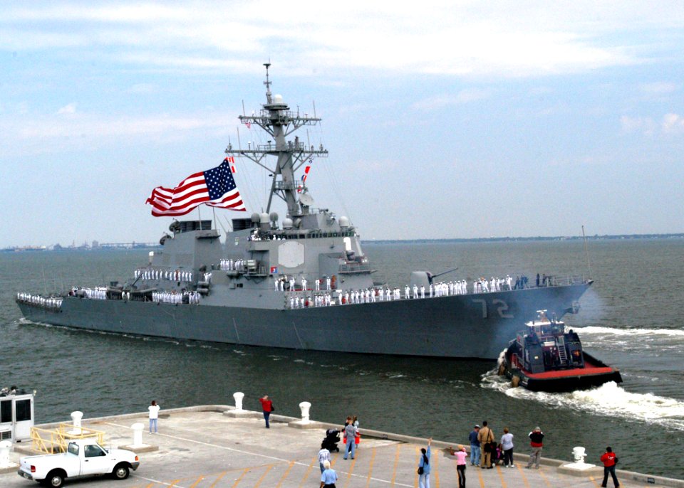 US Navy 050516-N-3725R-002 The guided missile destroyer USS Mahan (DDG 72) departs Naval Station Norfolk, Va., for a regularly scheduled deployment in support of the Global War on Terrorism