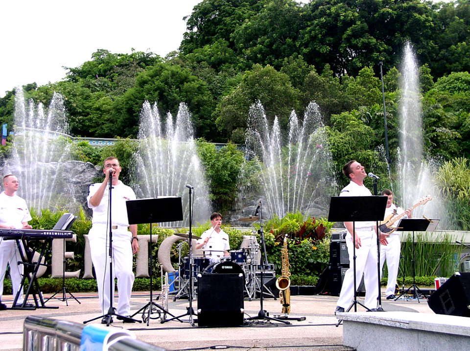 US Navy 050611-N-4104L-003 Seventh Fleet Band Orient Express performing at Singapore's Sentosa Island Musical Fountain - 20050611