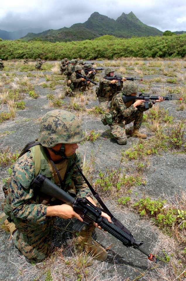 US Navy 050627-N-9866B-040 U.S. Marines set-up a perimeter on a training area in Hawaii
