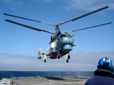 US Navy 050607-N-0000L-001 A Russian KA-27 helicopter assigned to the Russian destroyer RFS Natoychiviy (DD 610) lands aboard the British Royal Navy frigate HMS Sutherland (F 81) during Baltic Operations (BALTOPS) 2005