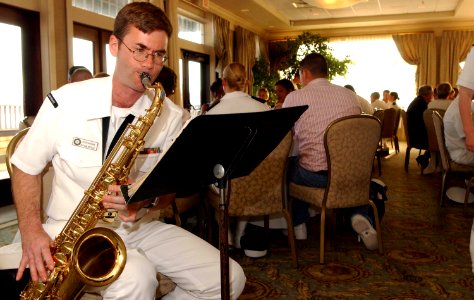 US Navy 050622-N-2000D-046 Musician 2nd Class Greg Washburn performs with the Rhode Island Sound Jazz Combo
