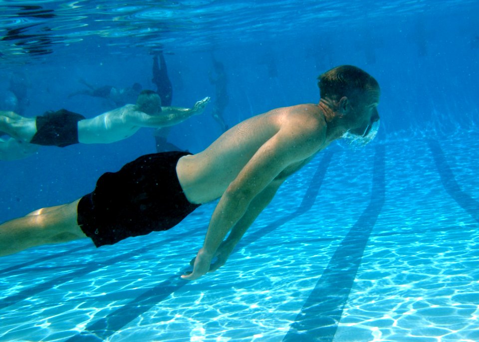 US Navy 050623-N-9500T-032 A student attending the refresher course in water survival at Aviation Survival Training Center, Marine Corps Air Station Miramar
