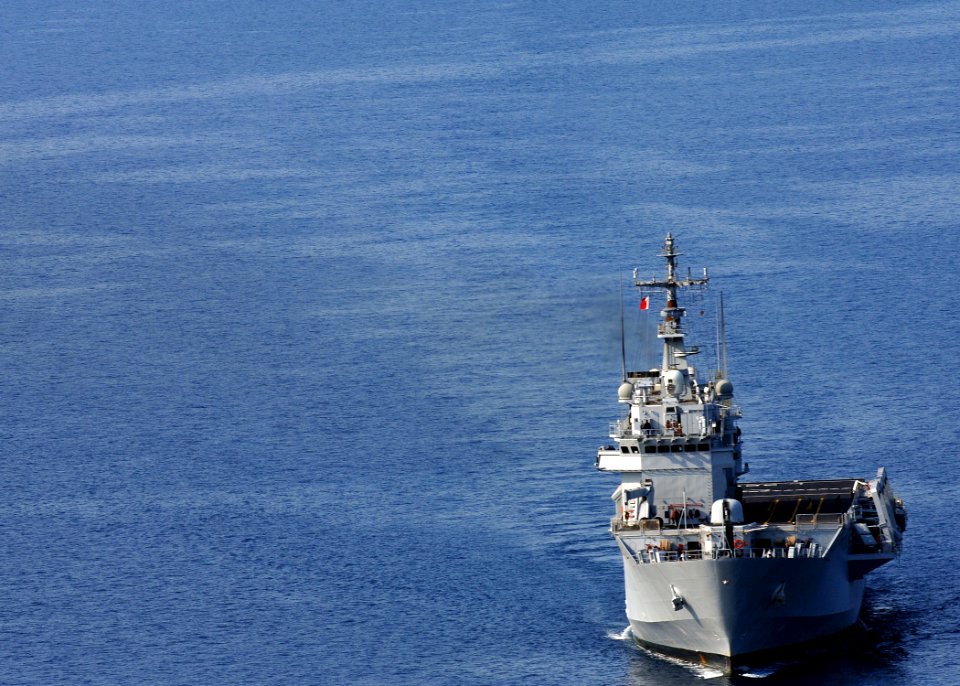 US Navy 050624-N-1464F-059 The Italian exercise command ship ITS San Giusto sails during the North Atlantic Treaty Organization (NATO) submarine escape and rescue exercise Sorbet Royal 2005