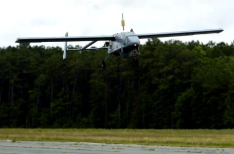 US Navy 050627-N-0295M-223 A U.S. Navy RQ-2B Pioneer Unmanned Aerial Vehicle comes in for a landing