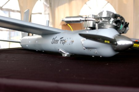 US Navy 050627-N-0295M-283 A Silver Fox Unmanned Aerial Vehicle on display at the 2005 Naval UAV Air Demo