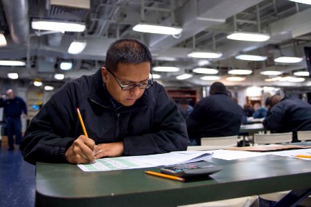 USS Bonhomme Richard (LHD 6) E-7 Advancement Exam 2017 170119-N-TH560-001