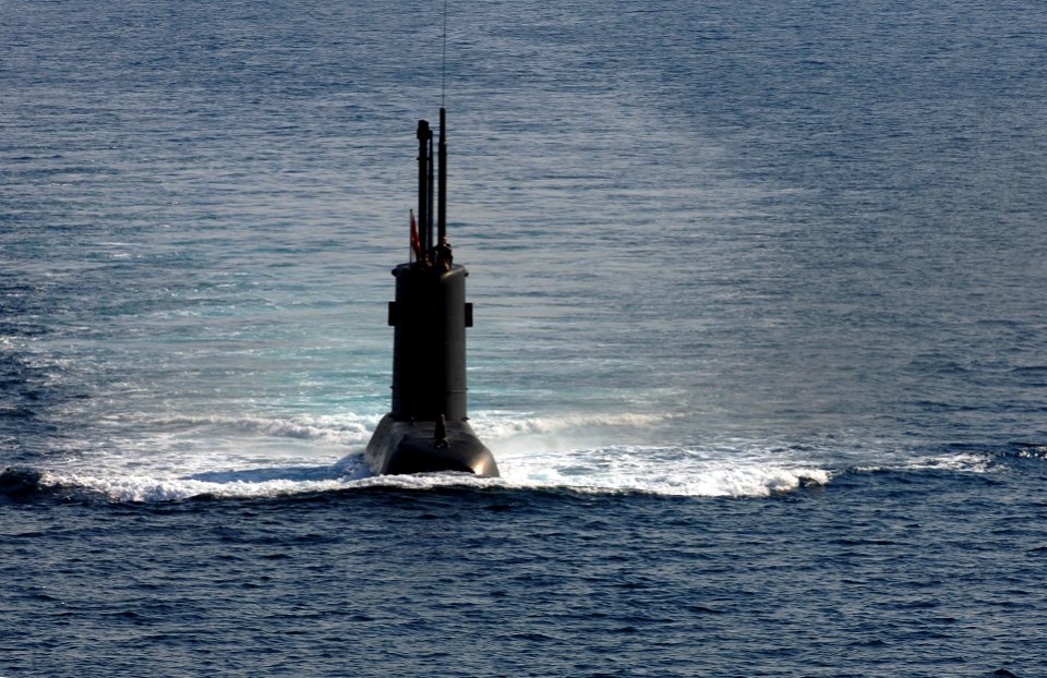 US Navy 050624-N-1464F-013 The Turkish submarine Preveze surfaces following the North Atlantic Treaty Organization (NATO) submarine escape and rescue exercise Sorbet Royal 2005