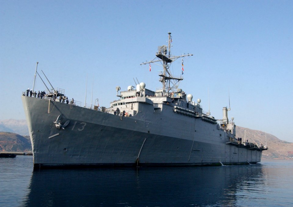 US Navy 050720-N-0780F-002 The amphibious transport dock USS Nashville (LPD 13) arrives in Souda Bay for a routine port visit