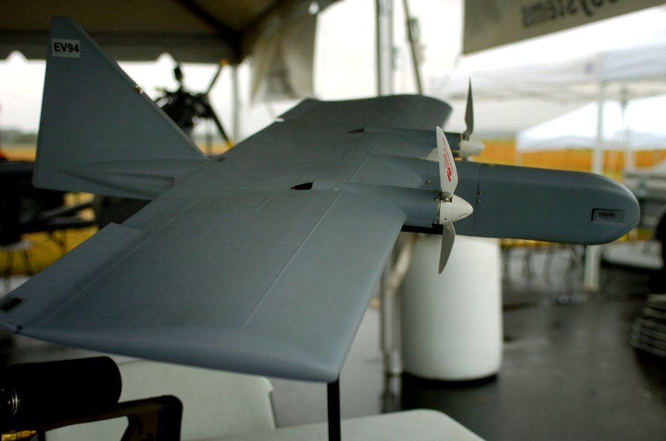 US Navy 050627-N-0295M-055 The Evolution Unmanned Aerial Vehicle (UAV) on display at the 2005 Naval UAV Air Demo held at the Webster Field Annex of Naval Air Station Patuxent River