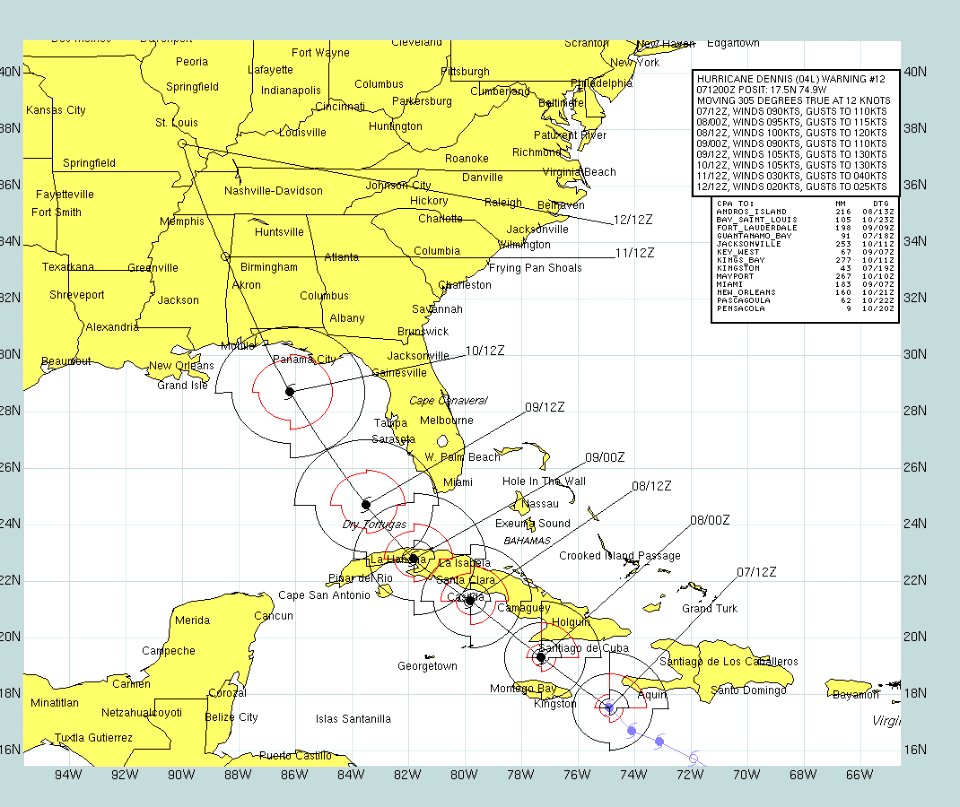 US Navy 050707-N-0000X-002 Graphic depicting the expected track of Hurricane Dennis
