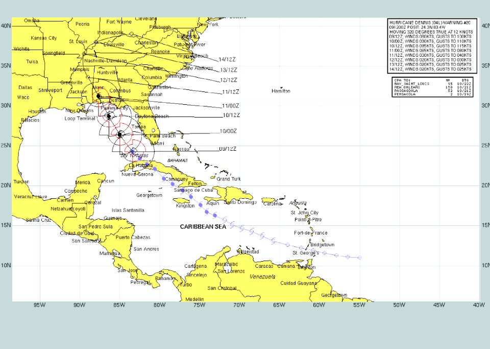 US Navy 050709-N-0000X-002 Graphic depicting the expected track of Hurricane Dennis