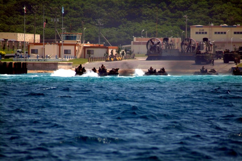 US Navy 050709-N-4772B-044 An Armored Amphibious Vehicle (AAV) assigned to the 31st Marine Expeditionary Unit (MEU) exits the beach en-route to the well deck of the amphibious dock landing ship USS Harpers Ferry (LSD 49)