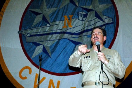 US Navy 050712-N-8158F-175 Master Chief Petty Officer of the Navy (MCPON), Terry Scott addresses crew members