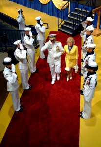 US Navy 050722-N-0962S-001 Retired Adm. Vern Clark and his wife Connie walk through honor side boys at the conclusion of his retirement and change of command ceremony