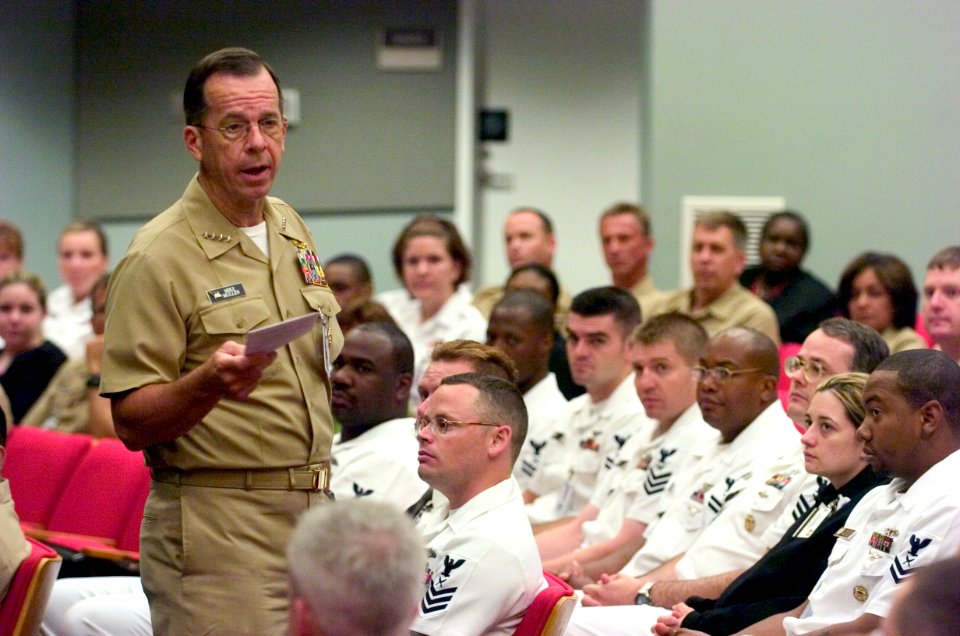 US Navy 050726-N-0295M-001 Chief of Naval Operations Adm. Mike Mullen conducts an all hands call