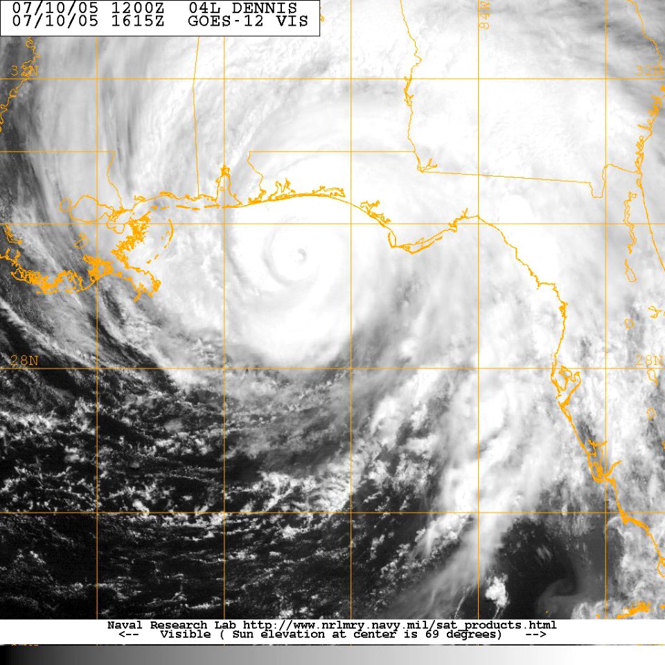 US Navy 050710-N-0000X-001 Satellite image of Hurricane Dennis taken from the GOES-12 satellite