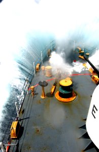 US Navy 050730-C-3292S-531 The U.S. Coast Guard cutter USCGC Bear (WMEC 901) crashes through fourteen-foot waves off the coast of western Africa