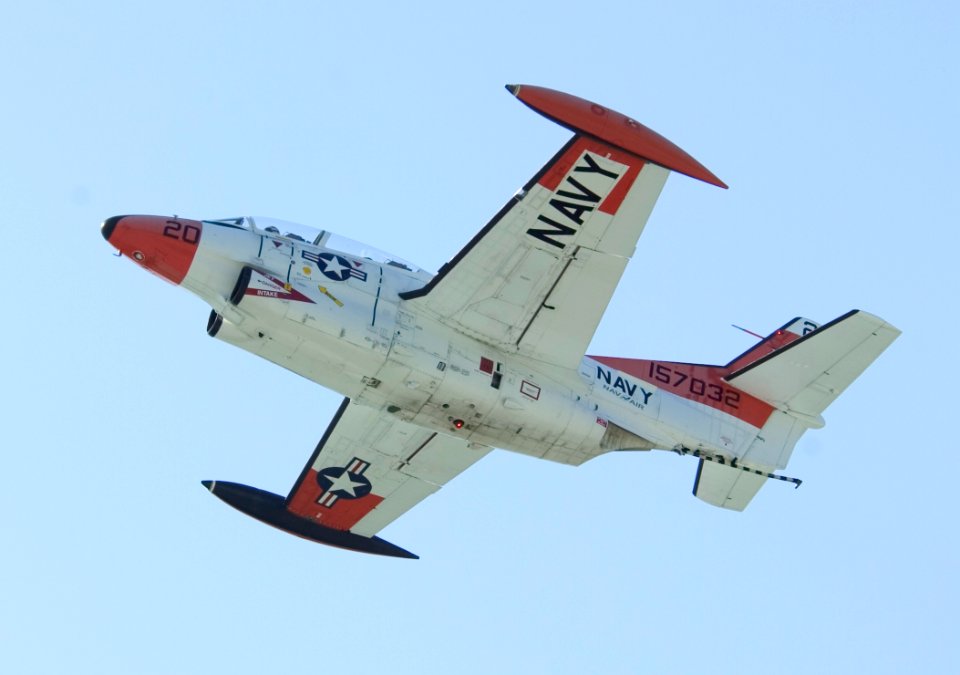 US Navy 050803-N-0295M-113 A T-2C Buckeye, assigned to the U.S. Naval Test Pilot School, takes off for a training flight from Naval Air Station Patuxent River, Md