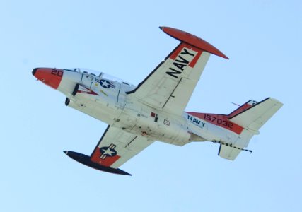 US Navy 050803-N-0295M-113 A T-2C Buckeye, assigned to the U.S. Naval Test Pilot School, takes off for a training flight from Naval Air Station Patuxent River, Md