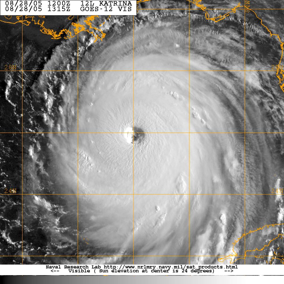 US Navy 050828-N-0000W-002 GOES-12 Satellite image of Hurricane Katrina