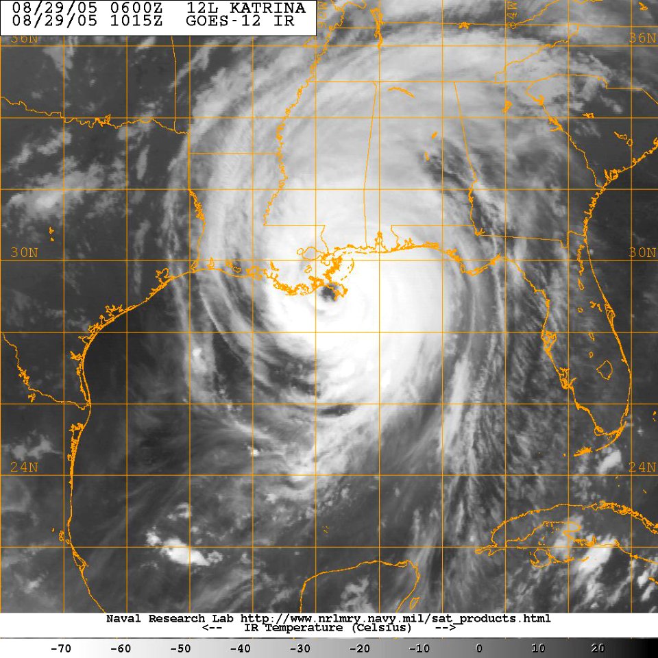 US Navy 050829-N-0000W-001 GOES-12 Satellite image of Hurricane Katrina