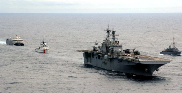 US Navy 050809-N-1464F-002 U.S. Navy and Coast Guard ships underway in formation during the start of exercises for PANAMAX 2005