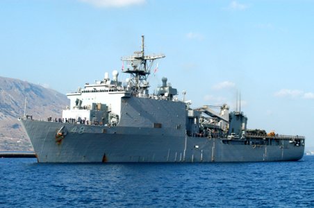 US Navy 050901-N-0780F-003 The dock landing ship USS Ashland (LSD 48) and embarked elements of 26th Marine Expeditionary Unit (MEU), arrive in Souda Harbor
