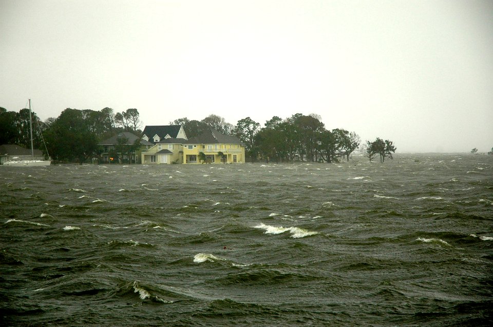 US Navy 050829-F-1279W-002 Hurricane Katrina tosses boats and floods the coastline in Pensacola, Fla., as it makes landfall