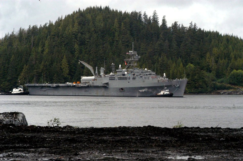 US Navy 050820-N-0793G-163 The amphibious transport dock USS Ogden (LPD 5) navigates the waters off the coast of Ketchikana, on her way to a scheduled port visit after successfully completing Northern Edge 2005